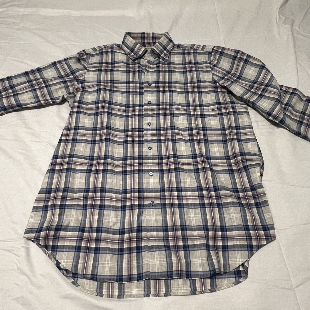 HAGEN CARMEL Men's Large Blue Gray Purple Stripes 100% COTTON‎ Shirt Classic Fit